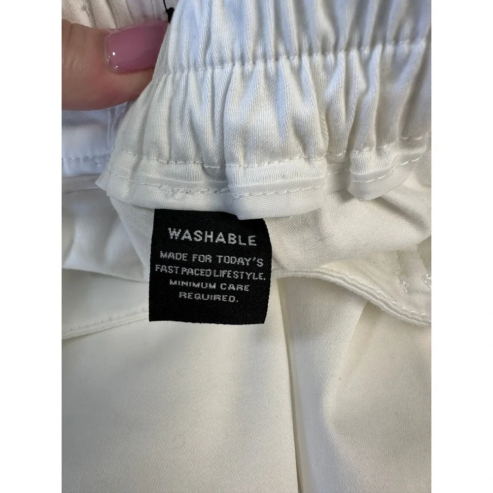 Zac & Rachel Women Crop Pants‎ White 24W Wide Leg Button Detail Cotton